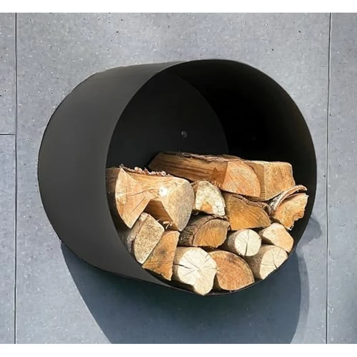 DanDiBo Kaminholzregal Innen Metall Schwarz Rund Wand 50 cm Kaminholzständer mit Rückwand 96433 Wandmontage Hängend Holzkorb Kaminholzhalter Holzregal – Bild 3
