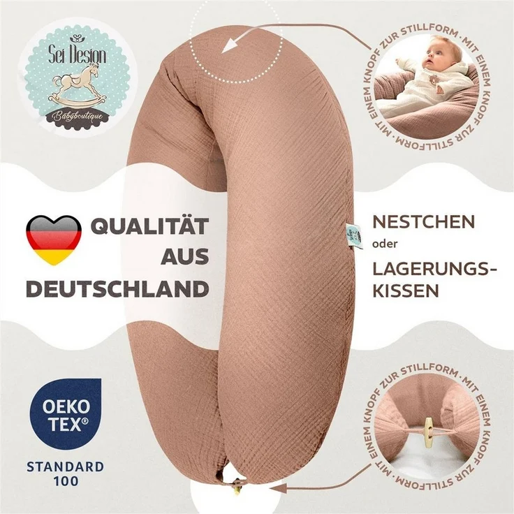 SEI Design Stillkissen Seitenschläferkissen XXL Babynest - Baby Erstausstattung Neugeborene, Schwangerschaftskissen mit Bezug, Schwangerschaftskissen mit Bezug, Bezug 100% Baumwolle – Bild 2