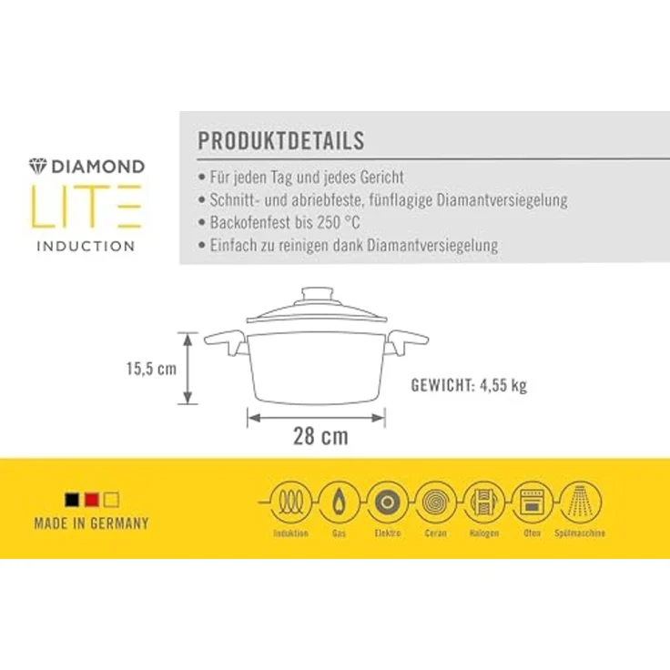 WOLL Gusstopf Diamond Lite Antihaft‑Gusstopf 28 x 15,5 cm, Aluguss, alle Herdarten inkl. Induktion, spülmaschinen‑ & backofenfest – Bild 7