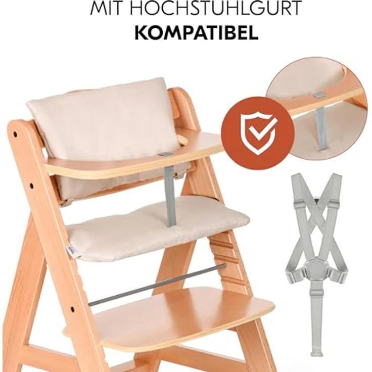 Hauck Hochstuhlauflage Deluxe - Beige, 2 tlg. Sitzkissen für Alpha Hochstuhl Sitzverkleinerer Sitzauflage – Bild 5