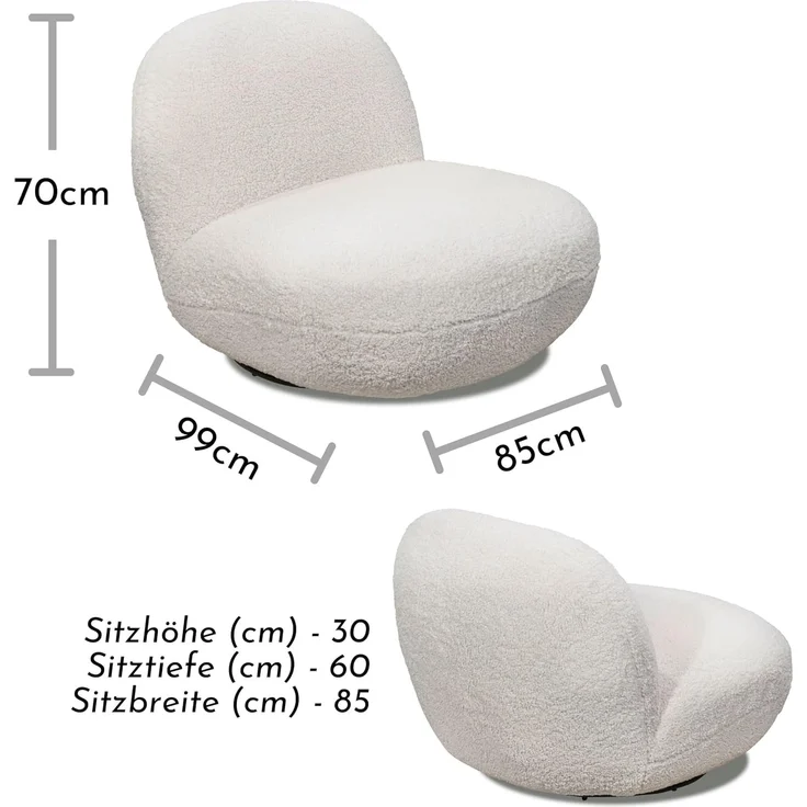 Drehsessel Chris ED Exciting Design Farbe Cream – Moderner Mikrofaser-Sessel mit Nosagfederung – Bild 2
