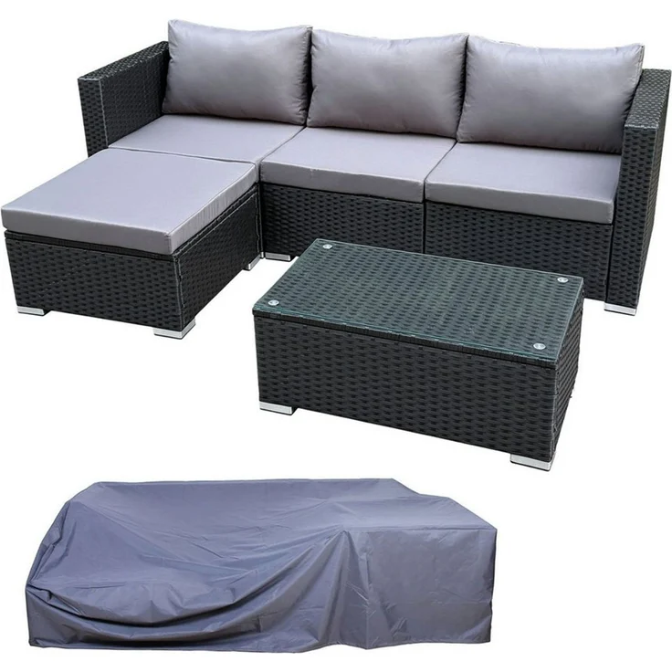 SVITA Loungeset QUEENS, (Set, 6-tlg, Garten-Lounge), modular stellbar, breite Armlehnen, mit Abdeckhaube, Schwarz – Bild 1