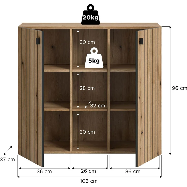 Schuhkommode (B/H/T: 106x96x37 cm) in Evoke Oak Nachbildung – Bild 4