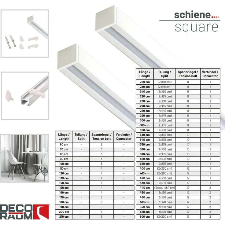 Deco-Raum® 'Square' Gardinenschiene, Aluminium, 350 cm, Weiß – Bild 4