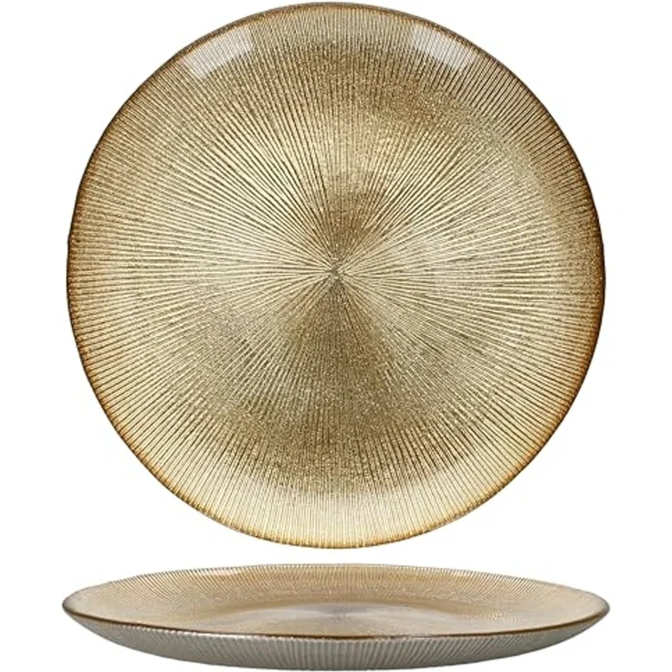 MamboCat Servierplatte 6x Kairo Gold Kuchenteller Glas 6 Personen Dessertteller Relief, Glas, Weihnachtsgeschirr, Weihnachten, Weihnachtsset, Geschirr – Bild 3