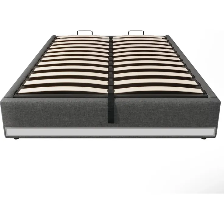 Futonbett mit LED-Beleuchtung, Aufbewahrung und Mehrfachsteckdose, 140x200 cm, Doppelbett ohne Kopfteil, Leinen – Bild 6