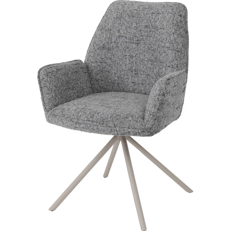 Esszimmerstuhl HWC-G67, Küchenstuhl, drehbar Auto-Position Metall Chenille (410g/m²) ~ Gestell creme, hellgrau – Bild 1