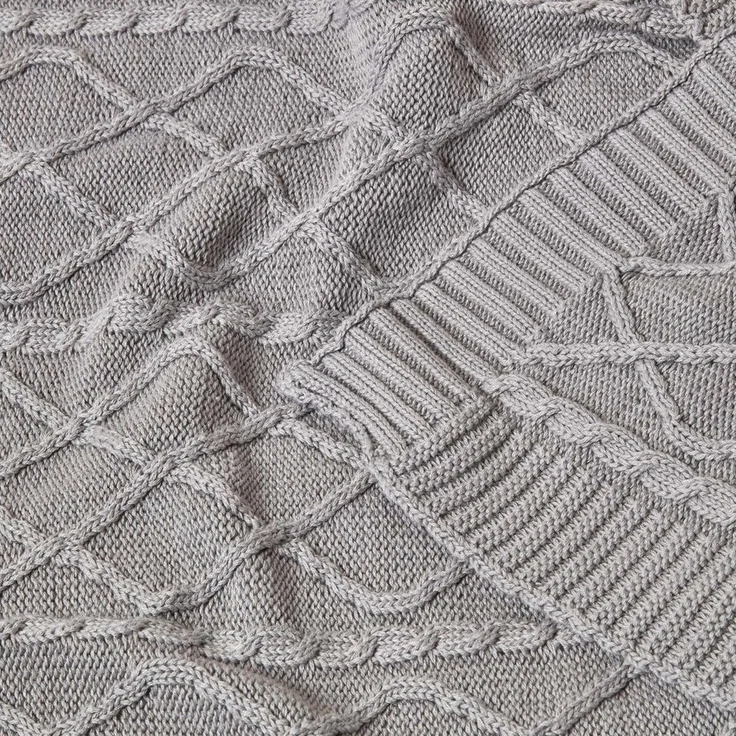 Plaid Strickdecke aus 100% Baumwolle, grau, 130 x 170 cm, Homescapes – Bild 3
