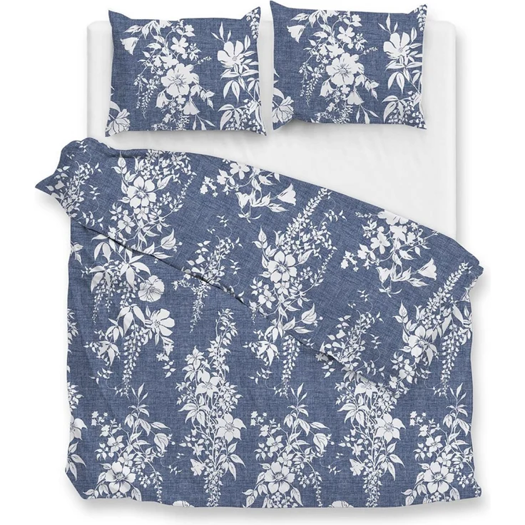 Zohome Cotton Bettwäsche 135x200 Ibisco di Lino Urban Blue Blumen blau weiß – Bild 2
