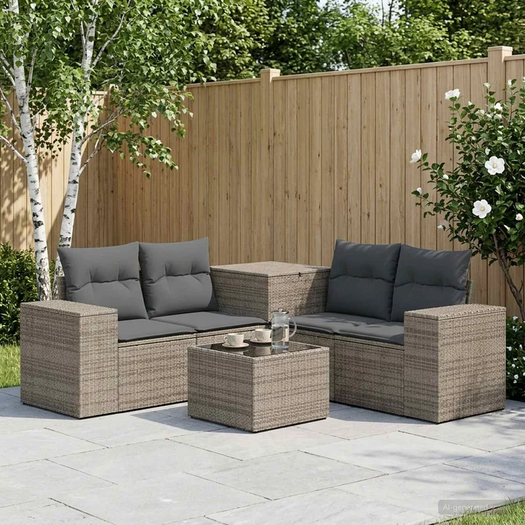 vidaXL Sofa Set 6 stk. Grau und Dunkelgrau Polyrattan und Stahl 3447566 – Bild 1