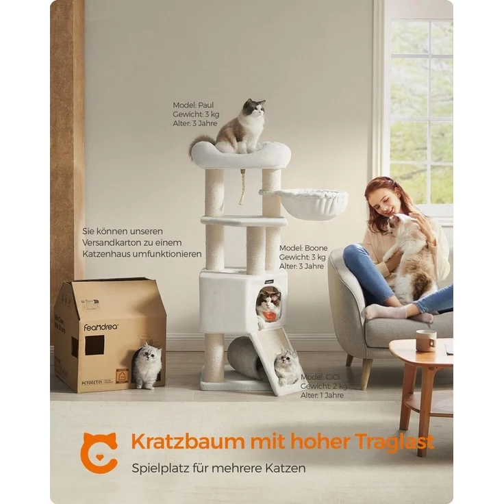 FEANDREA Kratzbaum 141 / 160/186 cm (H), Katzenbaum, für große katzen, 11 cm dicken Säulen, stabil, Kippschutz – Bild 2