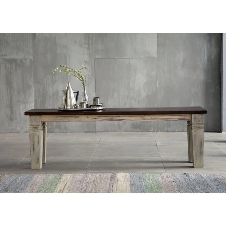 Bank Mango / Akazie 140x35x45 weiß gewachst CASTLE-ANTIK #146 – Bild 2