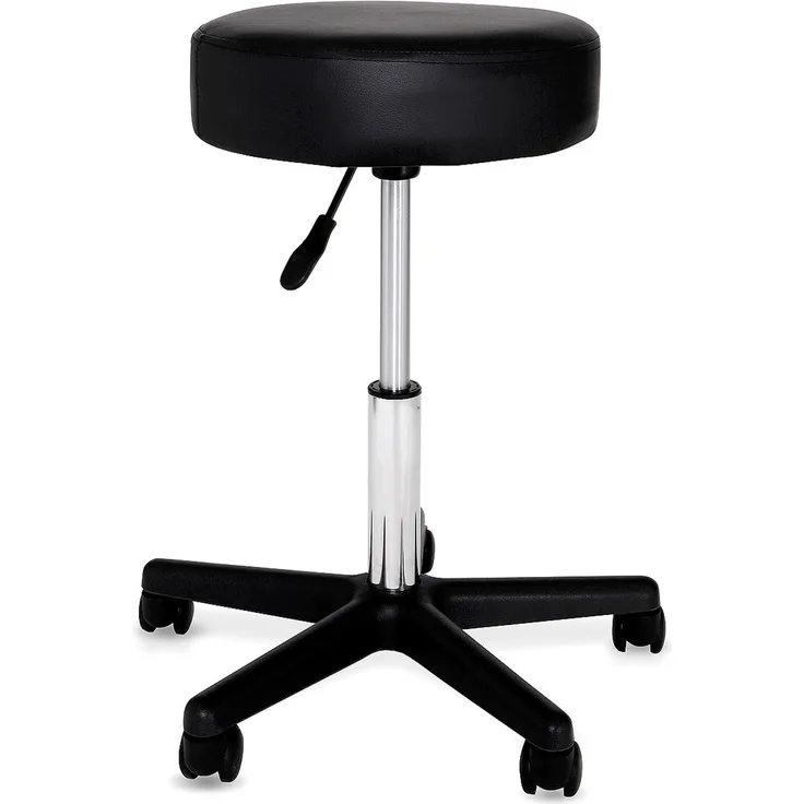 dibea Drehhocker aus Kunstleder, Praxishocker / Büro-Hocker höhenverstellbar mit Rollen, schwarz