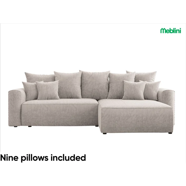 MEBLINI Schlafcouch mit Bettkasten - 260 x 160 x 78 cm - Beige Cordstoff - NAPLES - Kleines Ecksofa mit Schlaffunktion - Sofa mit Relaxfunktion und Kissen - Kleine Couch L-Form - Eckcouch – Bild 6