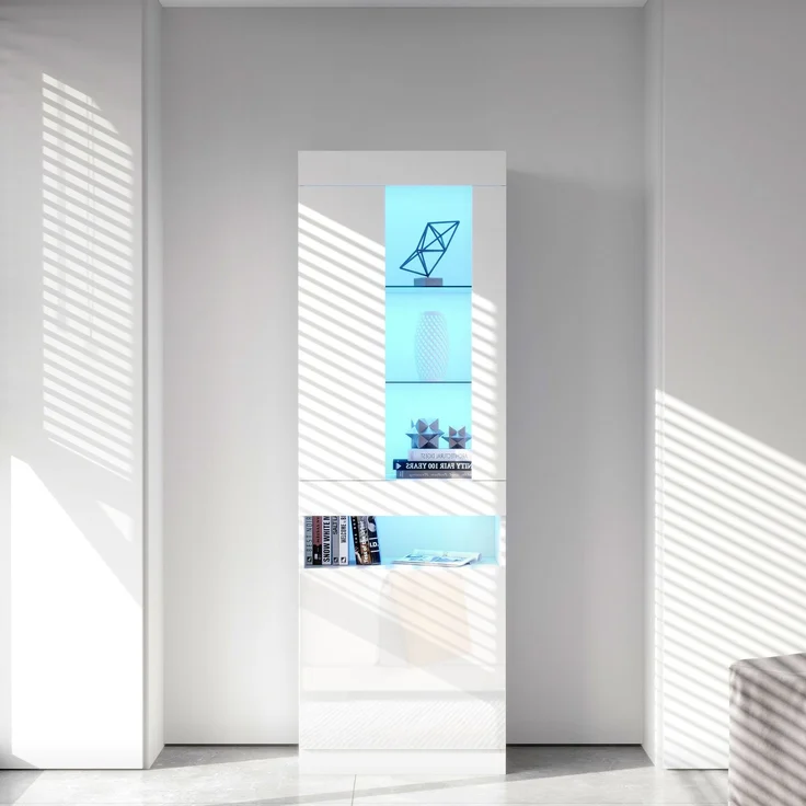 Vitrine mit LED Beleuchtung Vitrinenschrank Standvitrine Stauraumvitrine Schrank Wohnzimmerschran Weiß LED Vitrine Wohnzimmer Wohnwände LED Vitrinenschränke LED Schränke Buffet-Schran--Weiß--50x40x180cm--YOUDENOVA – Bild 7