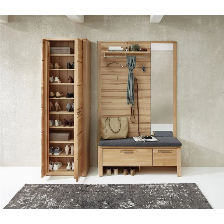 Garderobenschrank >Nature One< 2 Türen, 6 Böden, soft-close, Kernbuche teilmassiv - 65x201x40cm B/H/T – Bild 6