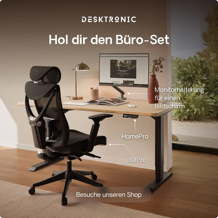Desktronic HomePro Elektrisch höhenverstellbarer Schreibtisch 160x80cm Bambus/Schwarz mit Memory-Funktion, Anti-Kollisions Technologie, USB-A und USB-C-Ladeanschlüssen – Bild 9