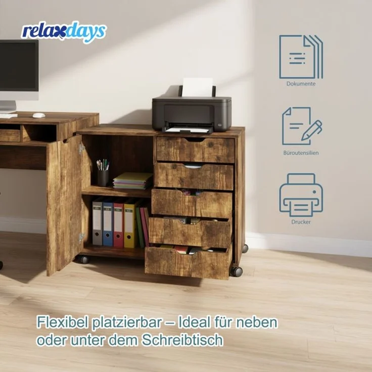Relaxdays Rollcontainer mit Schubladen & Fächer – Bild 2