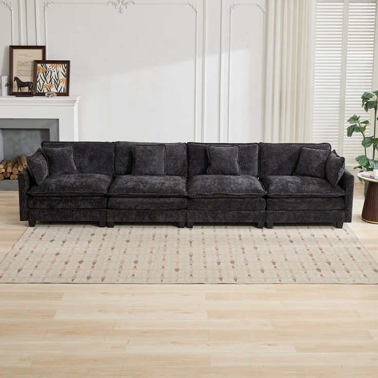 Cloud-Sofa 4 Sitzplätze (ohne Stuhlschläger),moderne Kombinationssofa für Wohnzimmer Schlafzimmer und Wohnung bequeme Doppel-Kissenkissen 80 % atmungsfreier Schneier Stoff,Schneier Stoff,schwarz, – Bild 3
