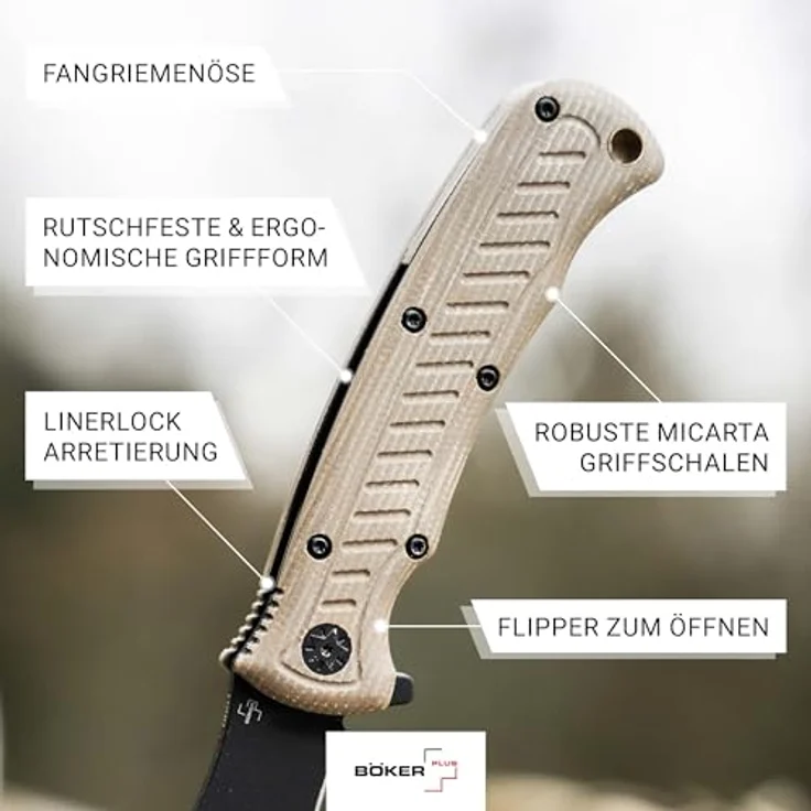 BÖKER PLUS® Micro Tracker Folder – klappbares Bushcraft-Messer mit 8,1 cm schwarzer 154CM Edelstahlklinge, Micarta Griff und Nylon-Etui in Geschenk-Box – Bild 5