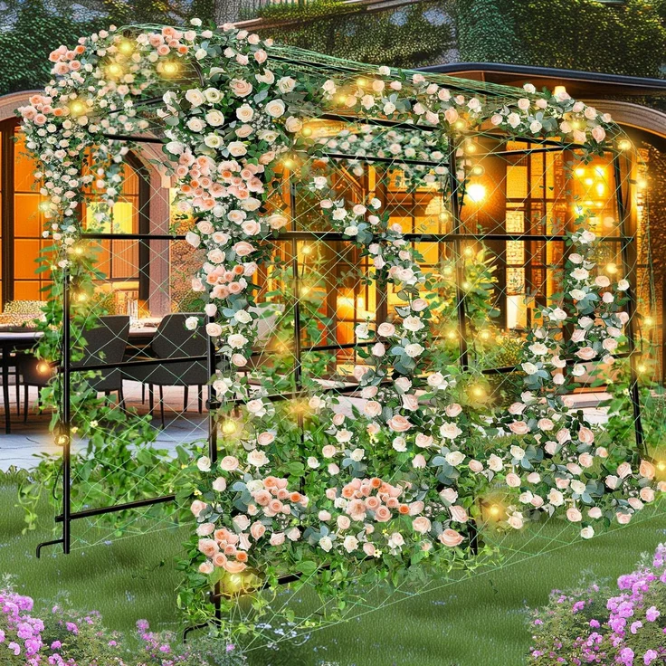 FATIVO Gurke Rankhilfe Metall Rankgitter Gitternetz Kletterpflanzen fr Blumen Gemse Rosenbogen Kletterhilfe Rosenspalier Torbogen 105x162x160 cm rostfrei Gebogen Schwarz – Bild 6