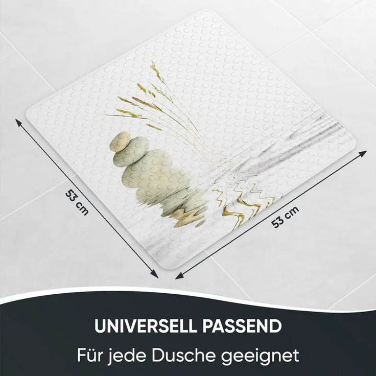 Sanilo Duschmatte, mit Motiv, rutschfest, waschbar, quadratisch, 230 extra starke Saugnäpfe, Kunststoff PVC, 53 x 53 cm, Balance – Bild 2
