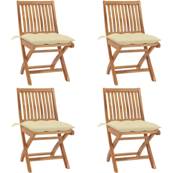 vidaXL Klappbare Gartenstühle mit Kissen 4 Stk. Massivholz Teak 3072824