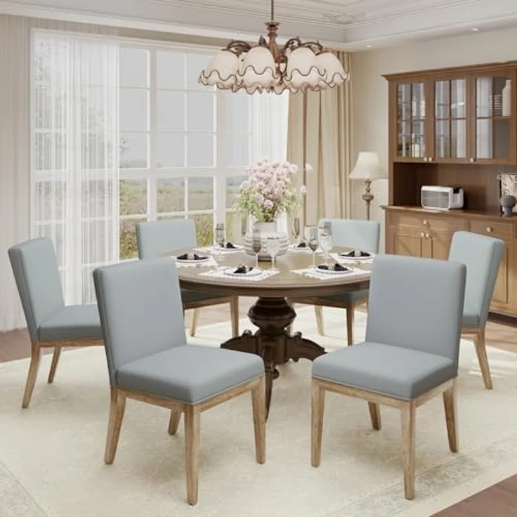 COLAMY Esszimmerstühle 6er Set, Moderne Esszimmerstühle mit Stoffbezug, Küchenstühle im Landhausstil für Restaurant und Wohnzimmer, Grau – Bild 2