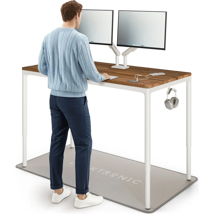 Desktronic Elektrisch höhenverstellbarer Schreibtisch HomeMax 160x80 cm Weiß/Massives Walnussholz mit Memory-Funktion, Anti-Kollisions Technologie, USB-A und USB-C-Ladeanschlüssen – Bild 1