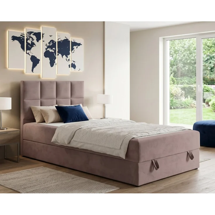 Deine Möbel 24 Boxspringbett Boxbett Polsterbett Komplettbett Jugendbett PETER (Hotelbett Bett für Jugendliche inkl. Kaltschaum-Topper 4 cm, 100x200 120x200 Hellgrau Graphit Rosa Pink), inkl. Bonnell-Federkernmatratzen Matratzen H3 Grau Beige Blau – Bild 3