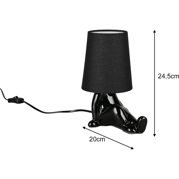 LED Tischlampe Keramik Schwarz mit Stoffschirm, Höhe 24,5cm – Bild 4