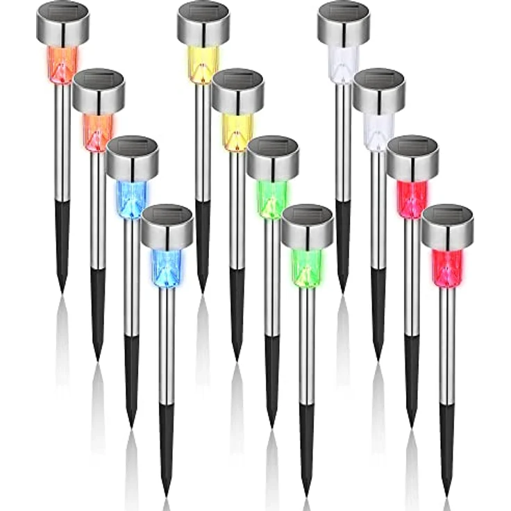 GIGALUMI Solarlampen für außen, Solarleuchten für Garten, 12 Stück, wasserdichte Solar Gartenleuchten für außen Garten, Balkon, Terrasse, Festtage, Wege (6 Farben) – Bild 2