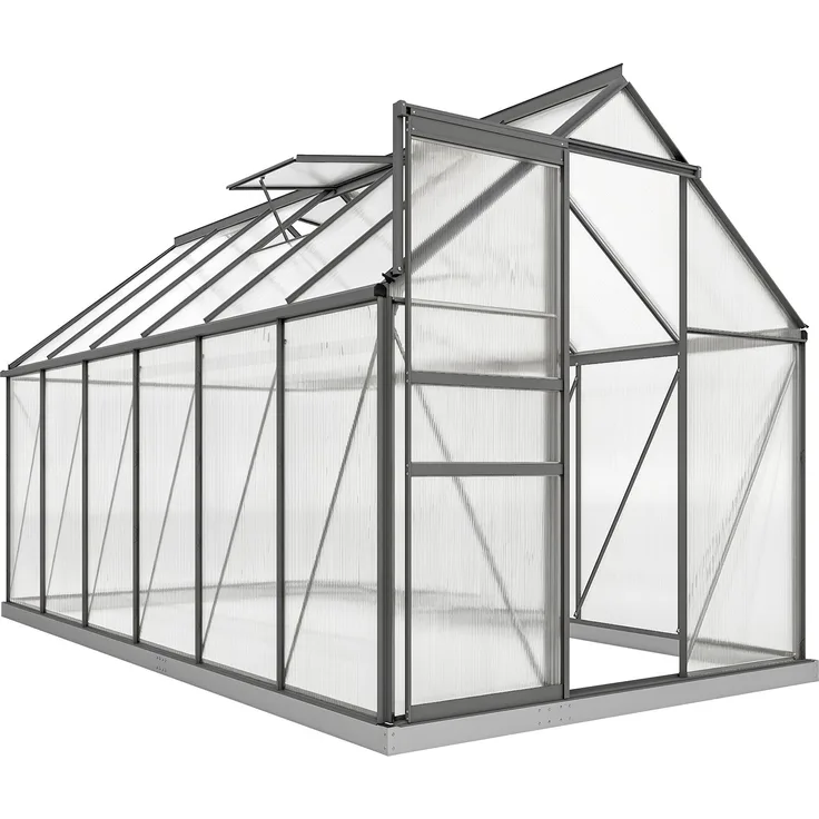 Gartengewächshaus aus Polycarbonat mit 7, 190.0×375.0×199.0cm, Grau, MELAYR
