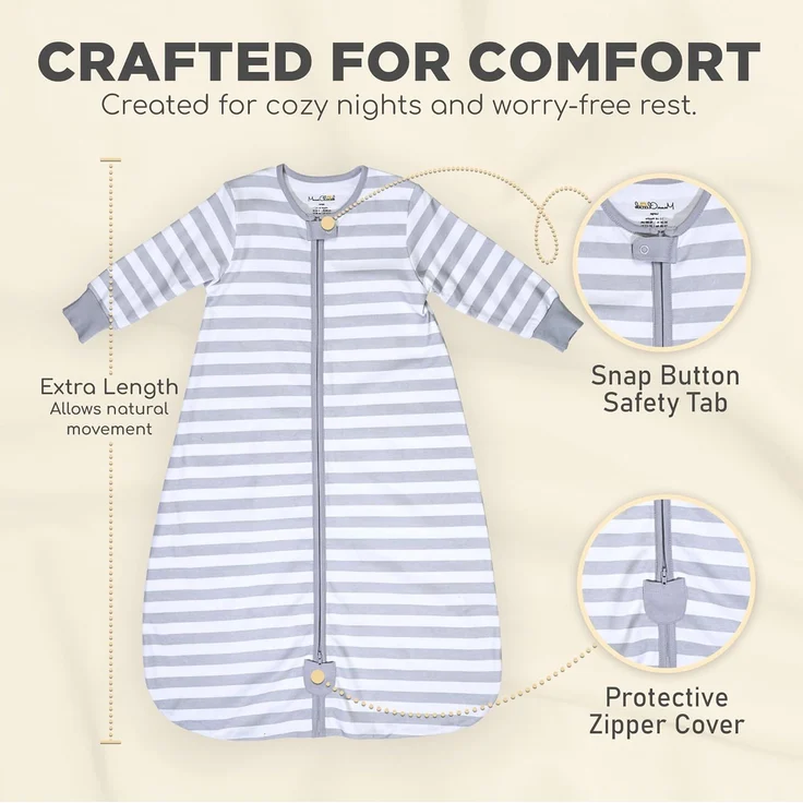 Mama Cheetah Baby Schlafsack mit Ärmeln, 0.5 TOG Bio-Baumwolle Wearable Blanket und Zwei-Wege-Reißverschluss, Swaddle Transition Long Sleeve Sleep Sack für Neugeborene to Kleinkind, 6-12 Monate – Bild 3