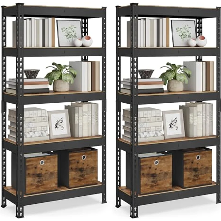 SONGMICS Schnelle Montage, Schwerlastregal 2er Set, Standregal, Lagerregal, Küchenregal, Regal, 5 Ablagen, 30 x 75 x 150 cm, bis 875 kg belastbar, für Keller, Küche, Arbeitszimmer, vintagebraun – Bild 2