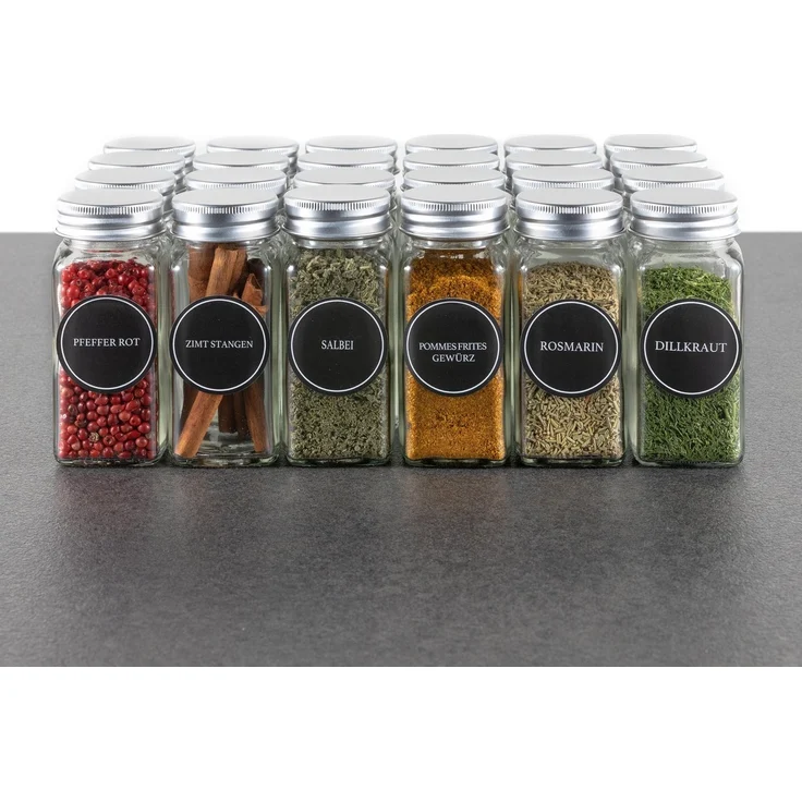 Hanseküche Gewürzbehälter Gewürzgläser Set mit Streueinsatz, Glas, (24 Gewürzgläser, 1-tlg, Set inkl. Zubehör), inkl. Ersatzstreueinsätze, Trichter und Reinigungsbürste – Bild 5