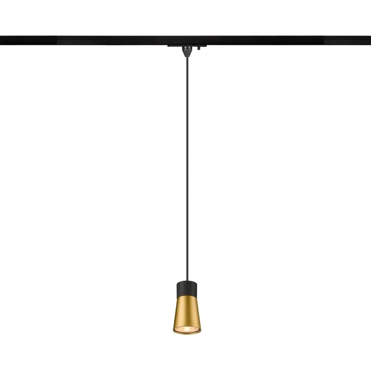 SLV PURI 2.0 Cone, 1~ Pendelleuchte, GU10, Pendellänge 200cm, 1x max. 6W, schwarz / gold - Leuchten mit 1 Phasen Adapter
