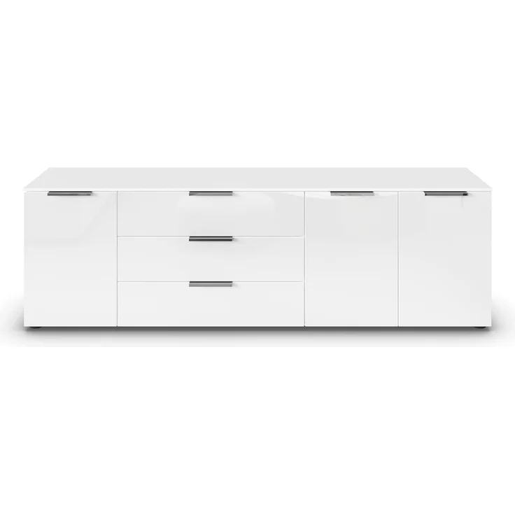 Rauch Möbel Flipp, Sideboard, TV-Schrank, Kommode mit Stauraum, Alpinweiß/Glasfront Weiß, 3-türig, Glastüren, 3 Schubkästen, Griffe Chrom, 199 x 61 x 42 cm – Bild 3