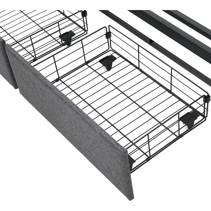 Bettgestell 140x200 cm mit LED-Kopfteil,Stauraum-Kopfteil & 2 Schubladen,Leinen Grau,USB & Typ-C Ladeanschlüsse,inklusive Matratze – Bild 9
