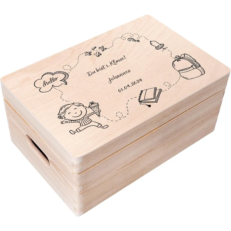 Creative Deco Holzkiste Einschulung Geschenk Junge Mädchen Schulanfang, Natur 30 x 20 x 14 cm