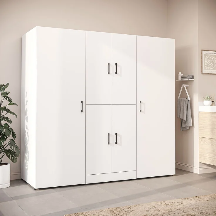 Roomart Waschmaschinenschrank - DORA-I- 190 cm breit - Wasch- & Trocknerschrank mit 2 Hochschränken, Türen & Ausziehbrett, Waschmaschinen-Überbau für Waschküche & Hauswirtschaftsraum • Weiß – Bild 1