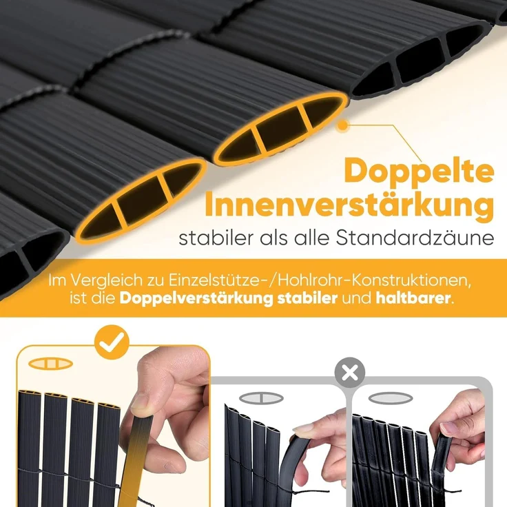 PVC Sichtschutzmatte Balkon Sichtschutz Doppelte Verstärkung Sichtschutzzaun Ohne Bohren Anthrazit, 100x300 cm – Bild 2
