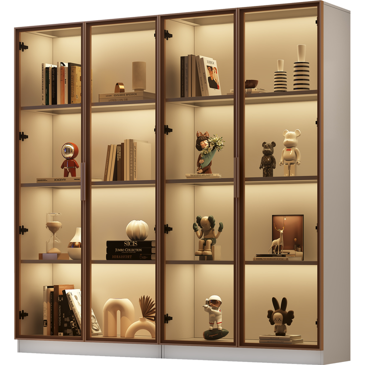 DESVIAE Vitrine 2er-Set mit LED-Beleuchtung, 160x160x40 cm, Spanplatte, Weiß mit braunem Glas – Bild 7