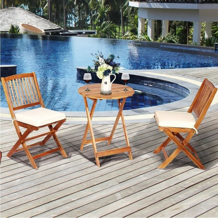 COSTWAY Balkonset, (3-tlg), klappbar, mit Sitzkissen, Akazienholz 2 Personen – Bild 1