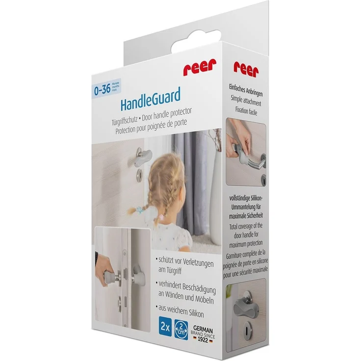 reer HandleGuard Türgriffschutz, 2er Set, Türklinkenabdeckung, Türgriff Schutz, Abdeckung, Kinder Sicherung, Grau, 70071 – Bild 13