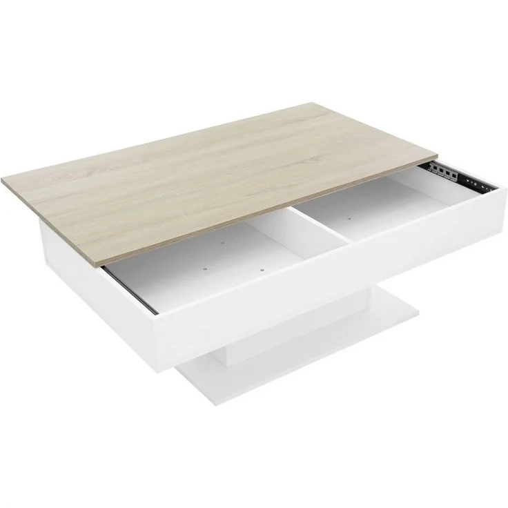 ML-DESIGN Couchtisch Couchtisch mit 2 Staufächern unter Schiebeplatte mit Truhefunktion, Sofatisch Eiche-Optik Weiß 110 x 60 x 40 cm Beistelltisch – Bild 2