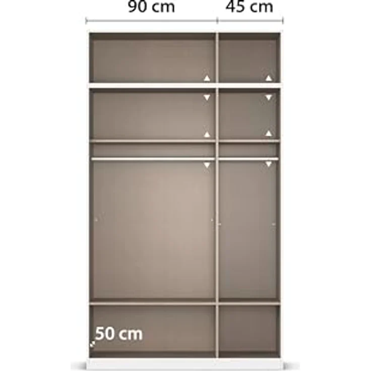 Rauch Möbel Lagoa, Kleiderschrank, Garderobe für Schlafzimmer, Kinderzimmer, Jugendzimmer 6-türig, mit Spiegel, 4 Schubladen, Farbe Weiß /Grau metallic, Schwarz, Breite 136 – Bild 10