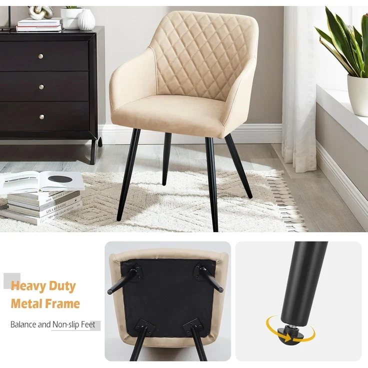 TUKAILAI Esszimmerstühle 2er Set aus Kunstleder, Modern Küchenstuhl Polsterstuhl Wohnzimmerstuhl Sessel mit Armlehnen Rückenlehne Metallbeinen, für Küche Esszimmer Wohnzimmer Lounge,Creme – Bild 7