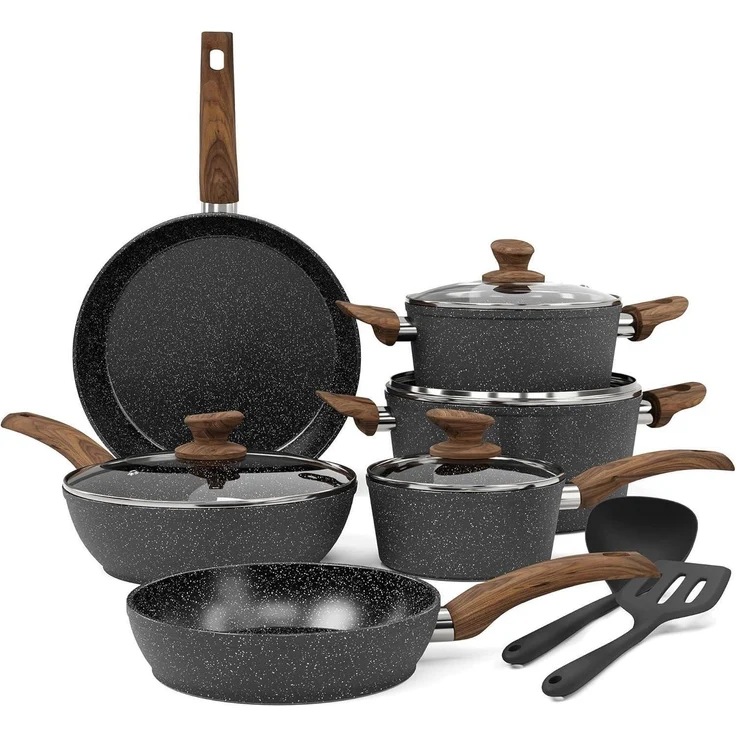 Kitchen Academy Induktion Töpfe Set 12-teilig Schwarze Granit Antihaft Topfset – Bild 1