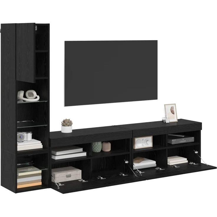 vidaXL TV-Wandmöbel mit LED 4 pcs Schwarz Eichen-Optik Holzwerkstoff 3402967 – Bild 2